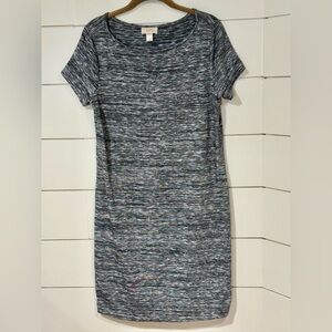 NEW Loft Gray Knit Short Sleeve Shift Dress Scoop Neck Size M